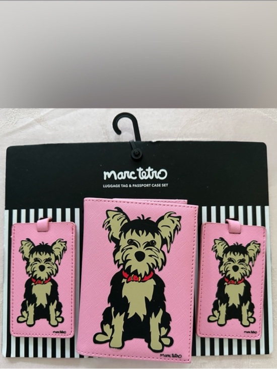 Marc Tetro Handbags - Marc Tetro Luggage Tag Passport Case Set Yorkshire Terrier Pink Faux Leather NWT